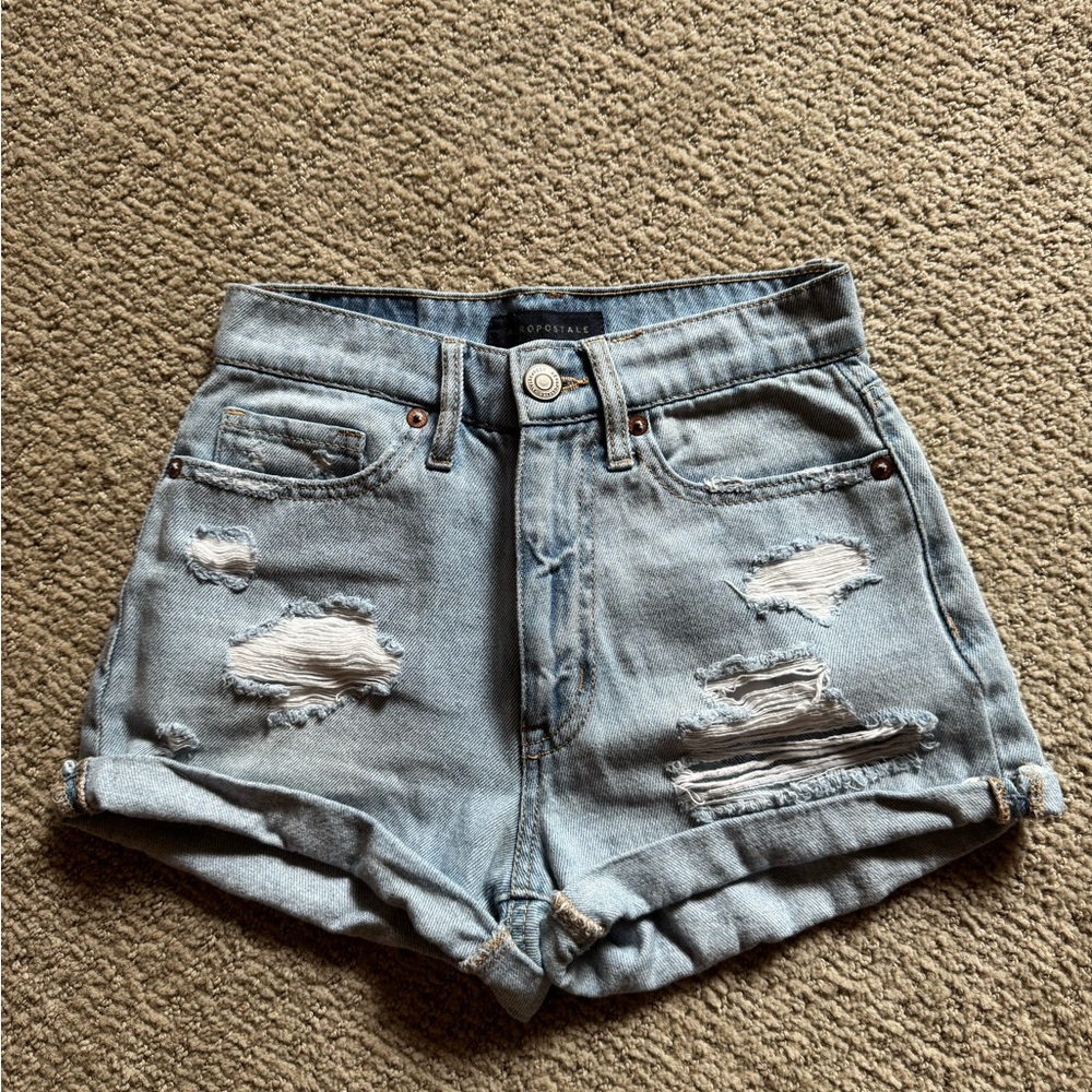 Aeropostale Blue Jean Shorts Distressed High-Waisted